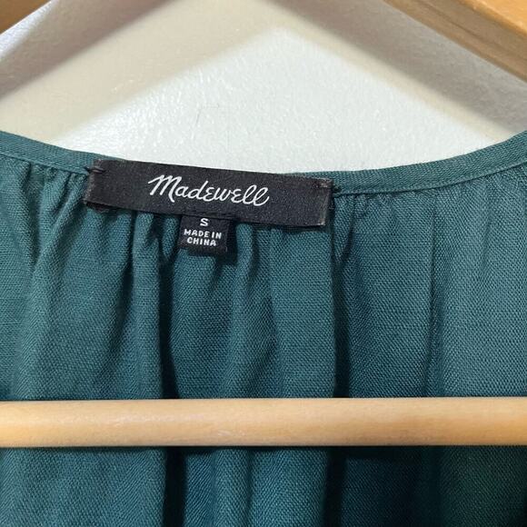 Madewell Embroidered Linen oFlutter Sleeve Mini Dress Size S Evergreen Forest - Picture 11 of 12